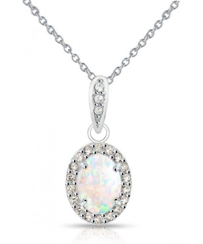 Sterling Silver Synthetic White Opal & Gemstone Oval Halo Necklace for Women Girls Bridesmaids Simulated Morganite $18.80 Nec...