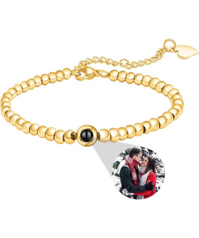 Custom Bead Bracelet with Picture Inside Personalized Photo Projection Bracelets Gold Bead Ball Bracelet Anniversary Brihday ...