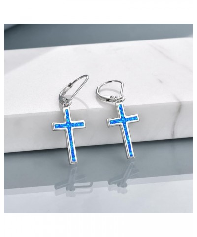 Opal Cross Earrings Sterling Silver Cross Dangle Drop Earring Cross Leverback Earrings Cubic Zirconia Cross Jewelry for Women...