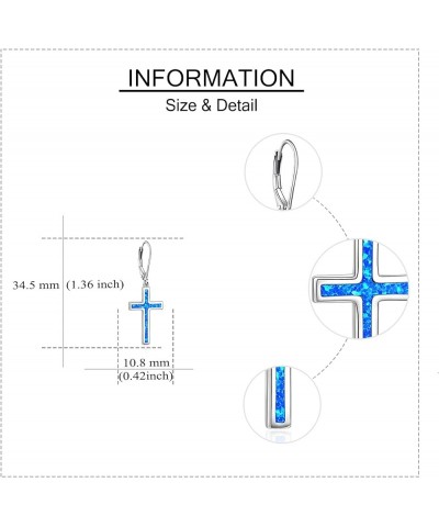 Opal Cross Earrings Sterling Silver Cross Dangle Drop Earring Cross Leverback Earrings Cubic Zirconia Cross Jewelry for Women...