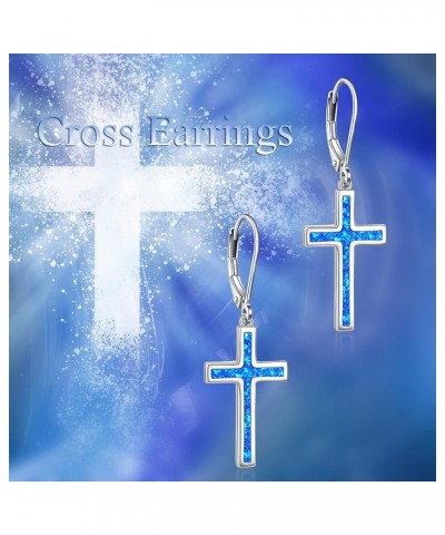 Opal Cross Earrings Sterling Silver Cross Dangle Drop Earring Cross Leverback Earrings Cubic Zirconia Cross Jewelry for Women...