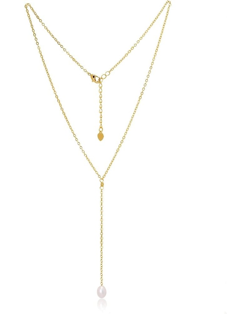 18K Gold Bar/Pearl / 3 Circles / 3 Half-Round Pendant Necklace Long Chain Y Necklace Minimalist Layering Jewelry for Women Wh...