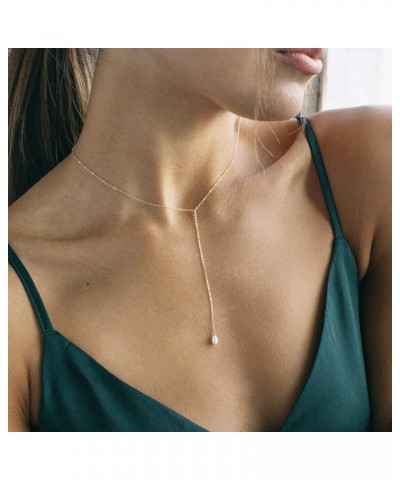 18K Gold Bar/Pearl / 3 Circles / 3 Half-Round Pendant Necklace Long Chain Y Necklace Minimalist Layering Jewelry for Women Wh...