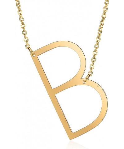 Large Sideways Initial Necklace for Women Big Capital Letter Necklaces Minimalist Stainless Steel 18K Gold Monogram Letter Ne...