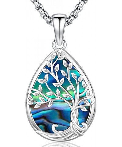 Tree of Life Necklace for Women S925 Sterling Silver Abalone Shell/Opal/Malachite/Crystal/Moonstone Celtic Family Tree Pendan...