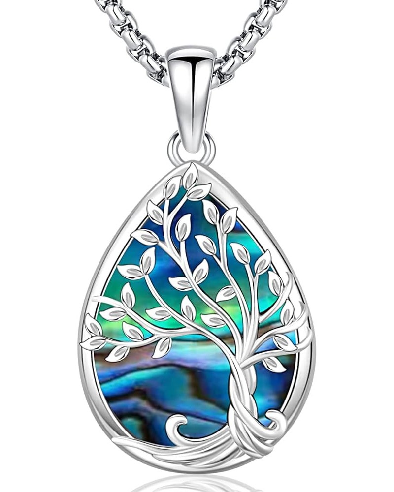 Tree of Life Necklace for Women S925 Sterling Silver Abalone Shell/Opal/Malachite/Crystal/Moonstone Celtic Family Tree Pendan...