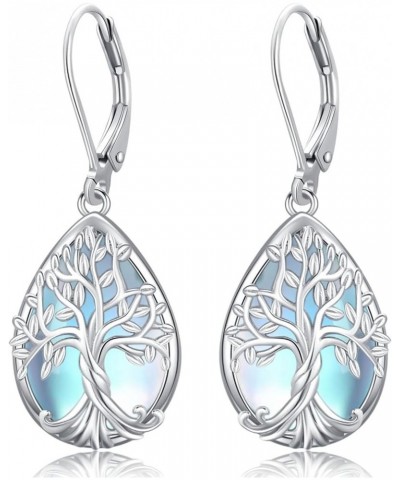 925 Sterling Silver Earrings Cat/Tree of Life/Moonstone/Teardrop Filigree Dangle Drop Leverback Earrings for Women Girls B-Tr...