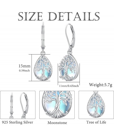 925 Sterling Silver Earrings Cat/Tree of Life/Moonstone/Teardrop Filigree Dangle Drop Leverback Earrings for Women Girls B-Tr...