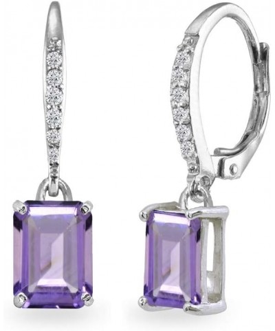 Sterling Silver Genuine or Synthetic Gemstone 8x6mm Octagon-cut Polished Dangle Leverback Earrings Amethyst $21.60 Earrings