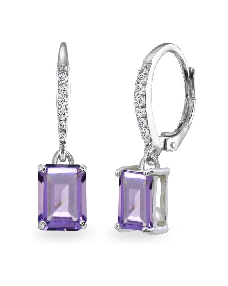 Sterling Silver Genuine or Synthetic Gemstone 8x6mm Octagon-cut Polished Dangle Leverback Earrings Amethyst $21.60 Earrings