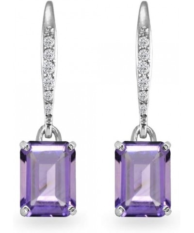 Sterling Silver Genuine or Synthetic Gemstone 8x6mm Octagon-cut Polished Dangle Leverback Earrings Amethyst $21.60 Earrings