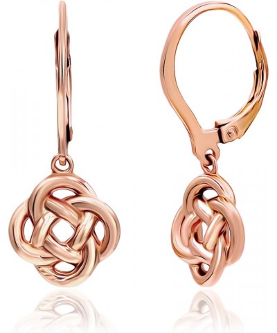 Sterling Silver Love Knot Flower Leverback Dangle Earrings for Women Girls Rose Gold $13.50 Earrings