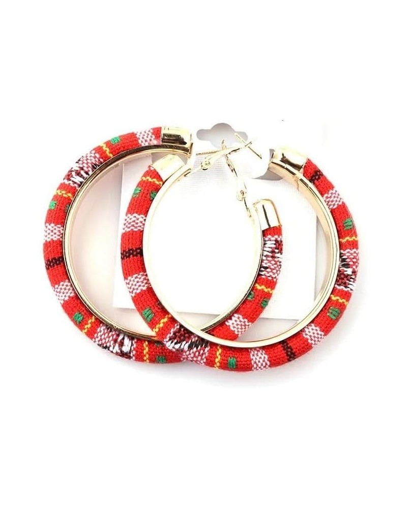 African Tribal Kente Hoops Earrings Red $8.67 Earrings