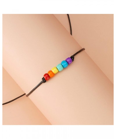 2Pcs Rainbow Beads LGBT Pride Woven Bracelet Set Braided String Handmade Adjustable Seeds Weaved Wristband Watch Band for Wom...