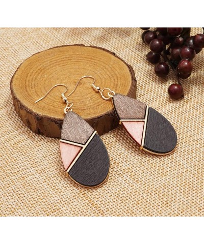 Wood Earrings for Women Natural Wooden Drop Dangle Earring 2 Pairs Lightweight Waterdrop Earring Set AF $8.04 Earrings