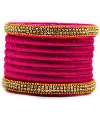 Silk Thread Rhinestone Bangles - Set of 8 Bangles Hot Pink 2.4 Inches $8.50 Bracelets