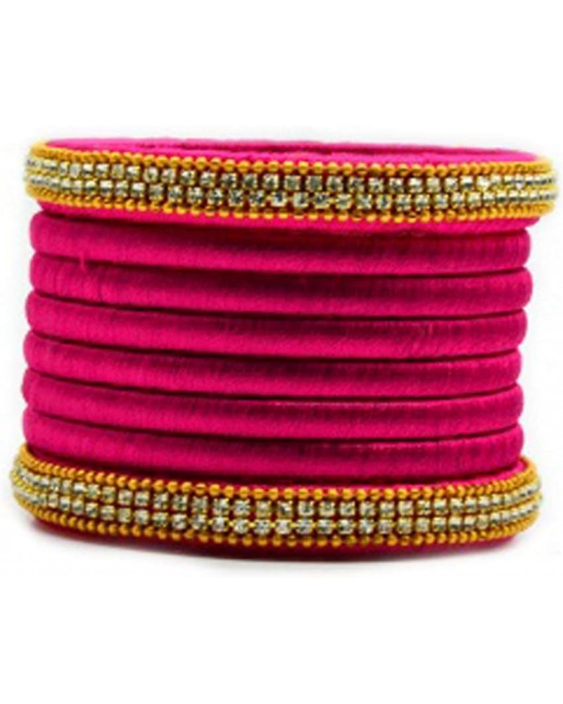 Silk Thread Rhinestone Bangles - Set of 8 Bangles Hot Pink 2.4 Inches $8.50 Bracelets