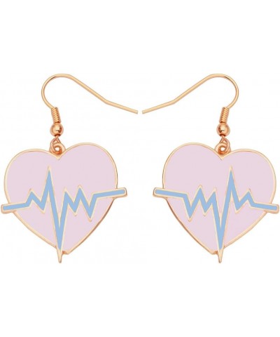 Pink EKG Heartbeat Heart Dangle Earrings for Doctor Nurse Rose gold $11.26 Earrings