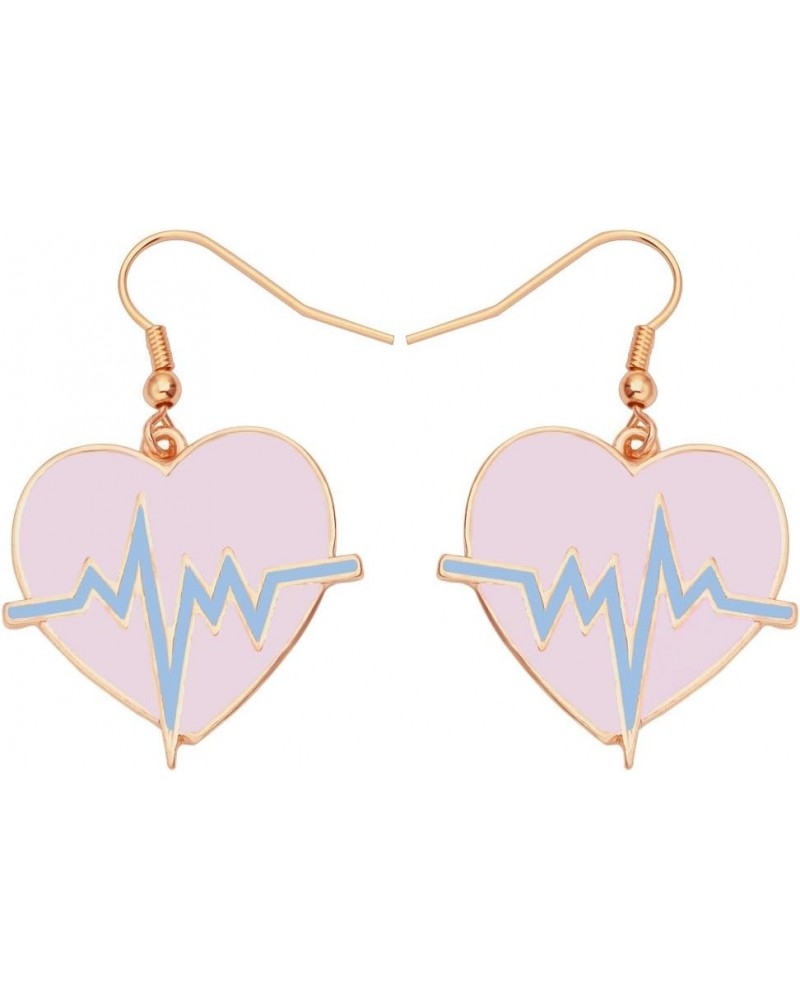 Pink EKG Heartbeat Heart Dangle Earrings for Doctor Nurse Rose gold $11.26 Earrings