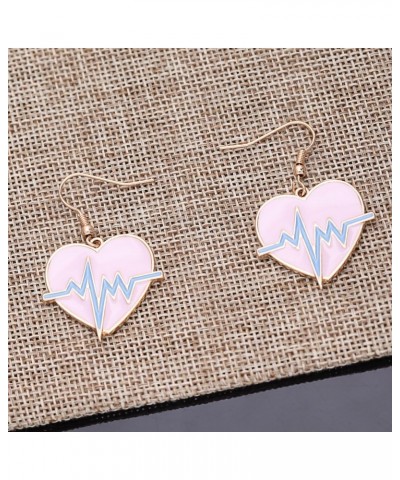 Pink EKG Heartbeat Heart Dangle Earrings for Doctor Nurse Rose gold $11.26 Earrings