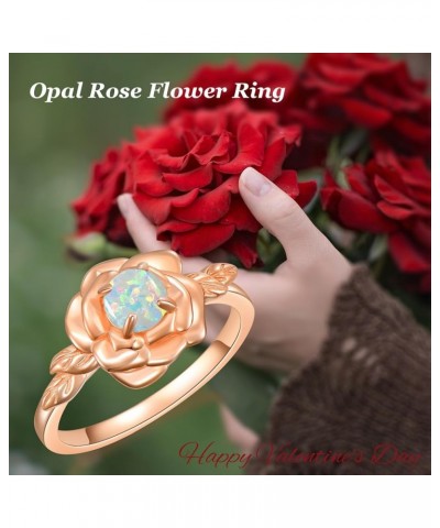 Moonstone Rose Ring Rosegold Plated Rose Engagement Ring Valentines Day Jewelry Birthday Gifts for Women Opal 7 $38.00 Rings