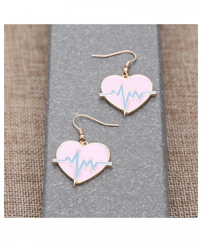 Pink EKG Heartbeat Heart Dangle Earrings for Doctor Nurse Rose gold $11.26 Earrings