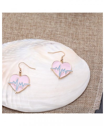 Pink EKG Heartbeat Heart Dangle Earrings for Doctor Nurse Rose gold $11.26 Earrings