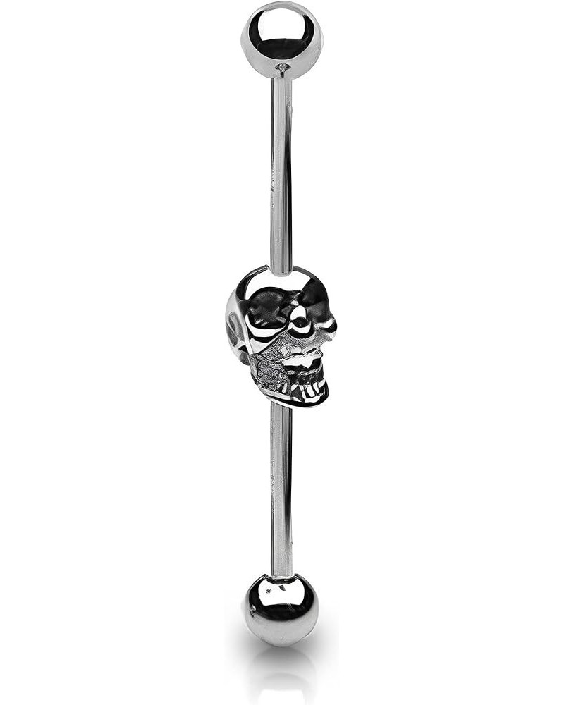 SKULL WITH GEMMED EYES 316L STAINLESS STEEL INDUSTRIAL BARBELL (SOLD PER PIECE) Black $10.43 Body Jewelry