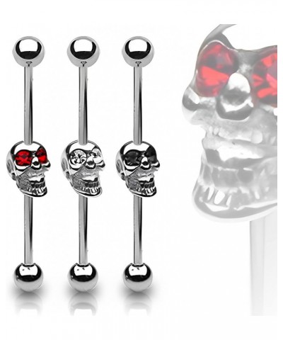 SKULL WITH GEMMED EYES 316L STAINLESS STEEL INDUSTRIAL BARBELL (SOLD PER PIECE) Black $10.43 Body Jewelry