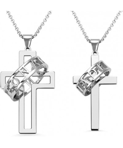 Faith Cross Personalized Couples Necklace With Halo Ring 925 Sterling Silver Custom Name Pendant Matching Necklace Set Valent...