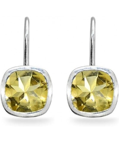 Sterling Silver Genuine or Synthetic Gemstone 6x6mm Cushion Bezel-Set Dainty Drop Leverback Earrings for Women Girls Citrine ...