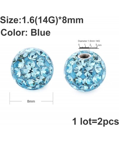 2Pcs 4mm(16G) 6mm(14G) 8mm(14G) Body Piercing Jewelry Replacement Sparkling Crystal Screw Balls 8mm lake blue $8.24 Body Jewelry