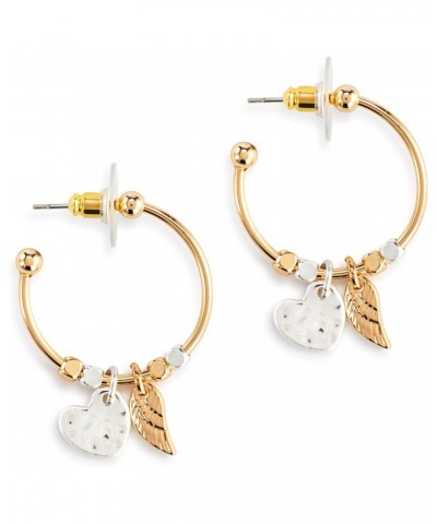 Heart and Wings, Gold/Silver Tone 1 Inch Diameter Metal Everyday Hoop Fashion Earrings $15.98 Earrings