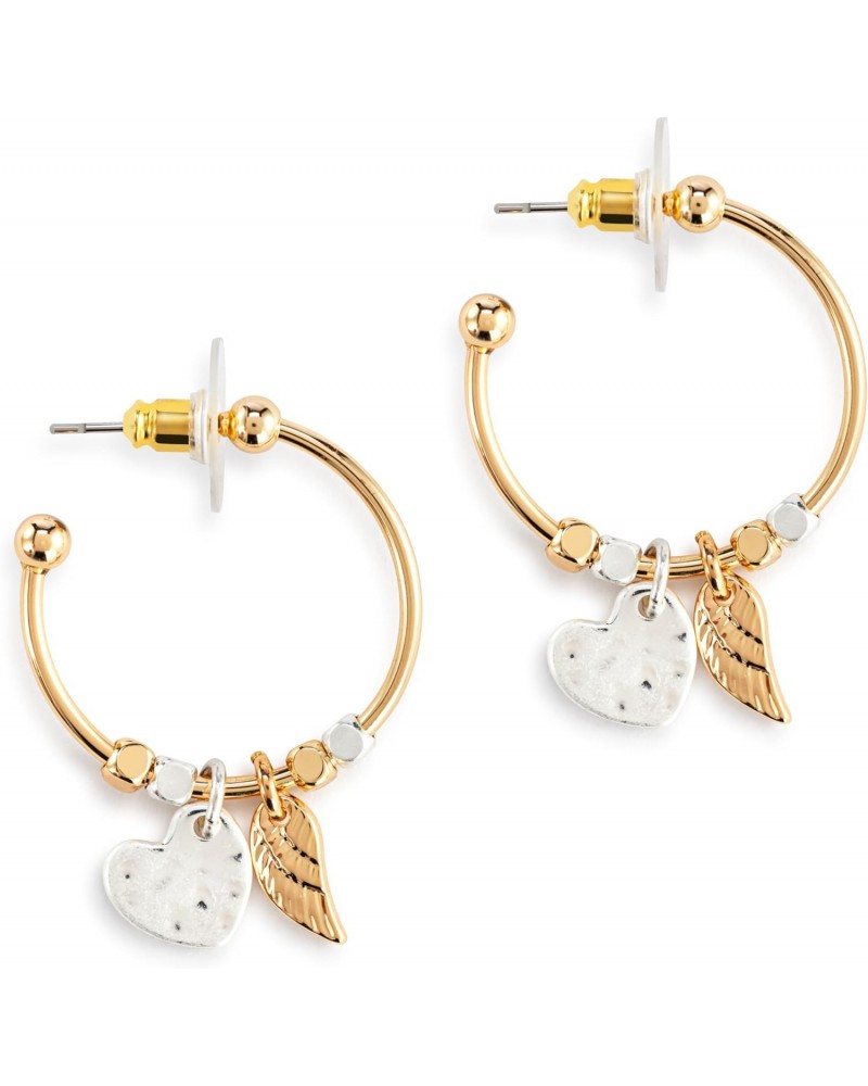 Heart and Wings, Gold/Silver Tone 1 Inch Diameter Metal Everyday Hoop Fashion Earrings $15.98 Earrings