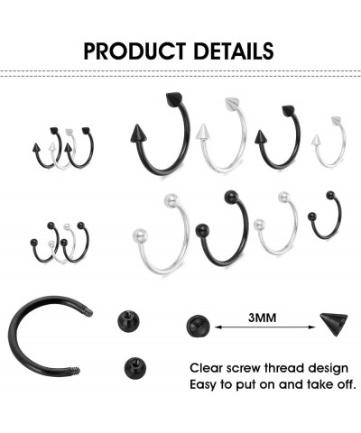 32Pcs 16G Variety of Sizes Horseshoe Rings Surgical Steel Nose Septum Horseshoe Hoop Earring Eyebrow Earring Hoop Lip Horsesh...