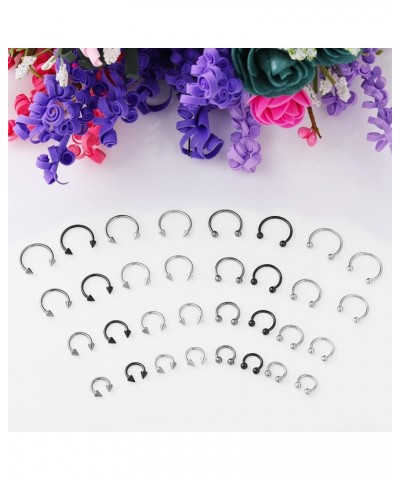 32Pcs 16G Variety of Sizes Horseshoe Rings Surgical Steel Nose Septum Horseshoe Hoop Earring Eyebrow Earring Hoop Lip Horsesh...