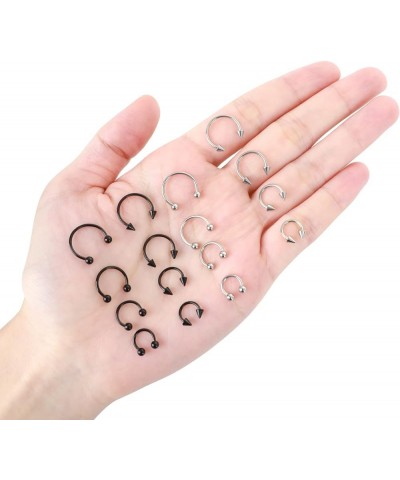 32Pcs 16G Variety of Sizes Horseshoe Rings Surgical Steel Nose Septum Horseshoe Hoop Earring Eyebrow Earring Hoop Lip Horsesh...