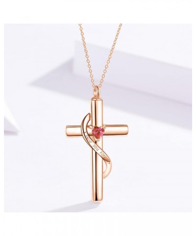 Personalize Solid 10k 14k 18k Real Gold Birthstone Cross Locket for Ashes, Simulated Gemstone Cross Urn Necklaces with Gold C...