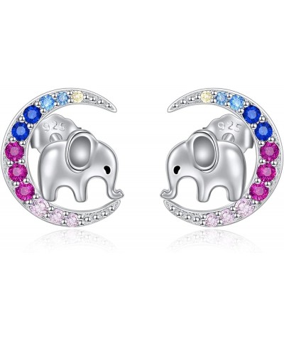 Animal Moon Stud Earrings Sterling Silver Cute Animal Earrings for Women Girls Elephant $16.19 Earrings