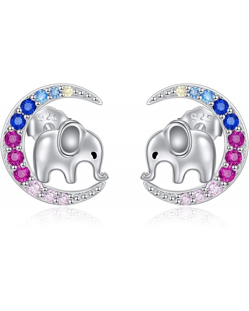 Animal Moon Stud Earrings Sterling Silver Cute Animal Earrings for Women Girls Elephant $16.19 Earrings