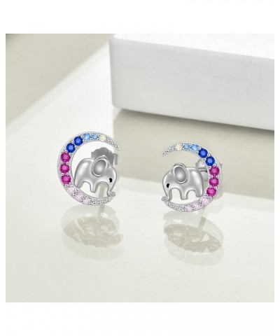 Animal Moon Stud Earrings Sterling Silver Cute Animal Earrings for Women Girls Elephant $16.19 Earrings