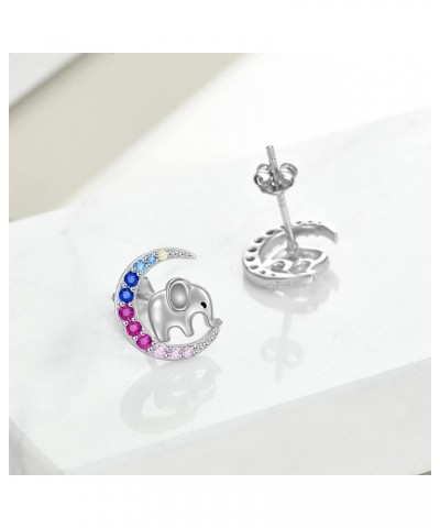 Animal Moon Stud Earrings Sterling Silver Cute Animal Earrings for Women Girls Elephant $16.19 Earrings