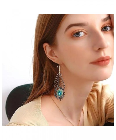 Turquoise Stone Feather Dangle Drop Earrings for Women Hypoallergenic Western Style Malachite Feather Earrings Vintage Feathe...