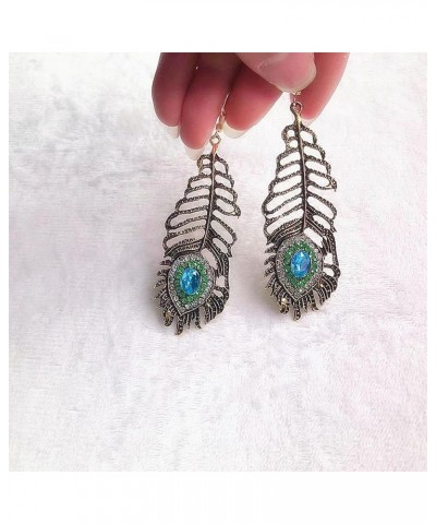 Turquoise Stone Feather Dangle Drop Earrings for Women Hypoallergenic Western Style Malachite Feather Earrings Vintage Feathe...