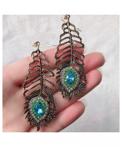 Turquoise Stone Feather Dangle Drop Earrings for Women Hypoallergenic Western Style Malachite Feather Earrings Vintage Feathe...