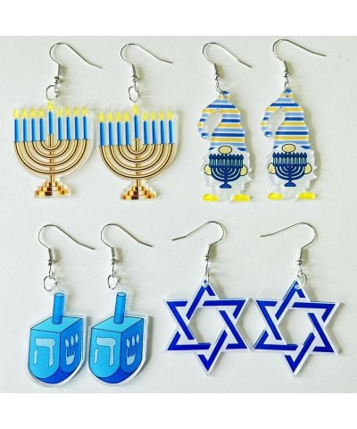 Hanukkah Earrings for Women Acrylic Menorah Candle Gnome Hollow Waterdrop Wooden Candle Earrings Jewish Hanukkah Theme Jewelr...