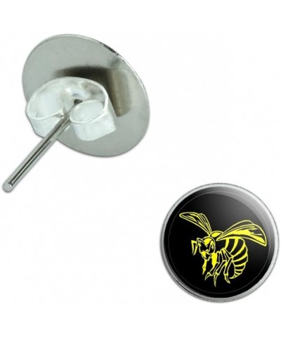 Bee Wasp Hornet Yellow on Black Novelty Silver Plated Stud Earrings $10.19 Earrings