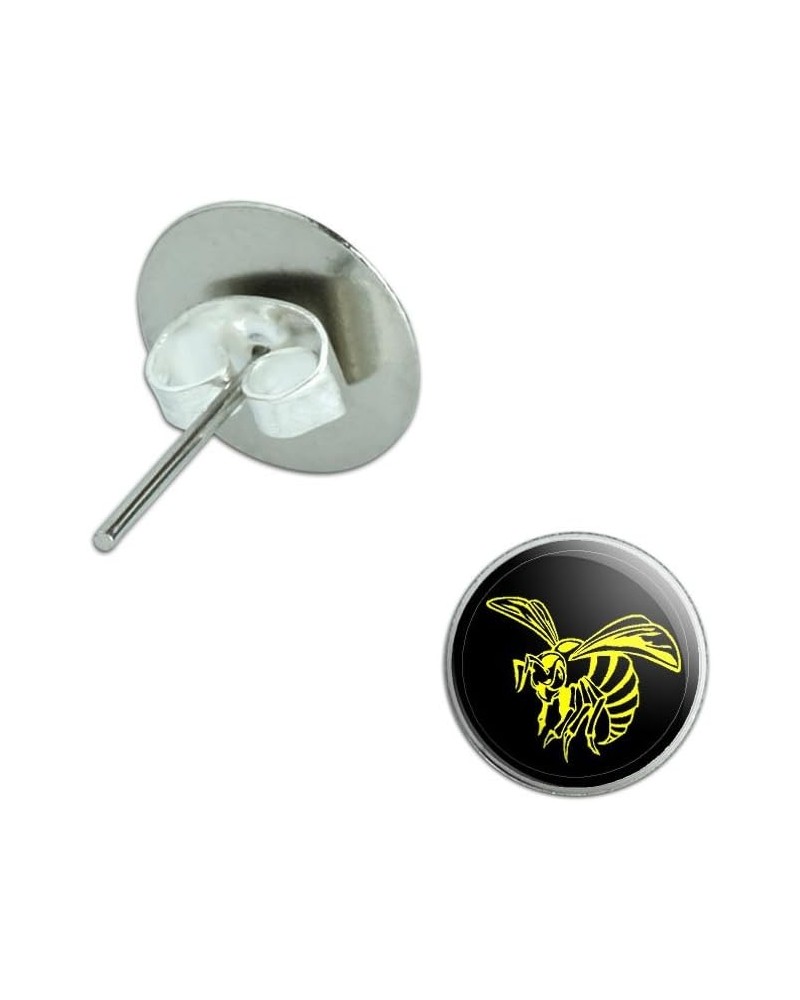 Bee Wasp Hornet Yellow on Black Novelty Silver Plated Stud Earrings $10.19 Earrings