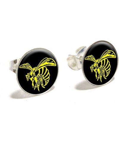 Bee Wasp Hornet Yellow on Black Novelty Silver Plated Stud Earrings $10.19 Earrings