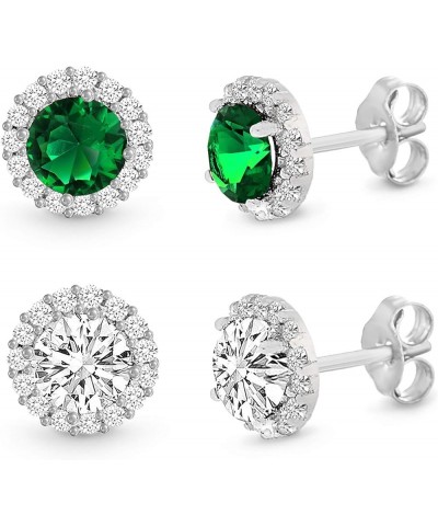 3 Cttw Simulated Gemstone and Cubic Zirconia Halo Stud Earrings for Women 2 pc Set in Rhodium Plated Brass Green $8.47 Earrings